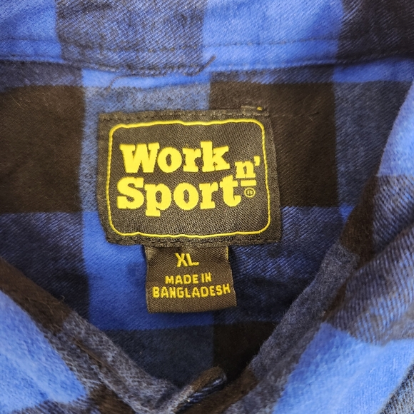 Work 'n Sport Heavy Flannel Rugged Button Down Blue and Black Buffalo Check XL - Picture 3 of 7